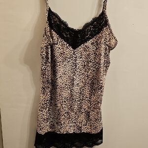 Leopard Print Lace Trim Tank Top